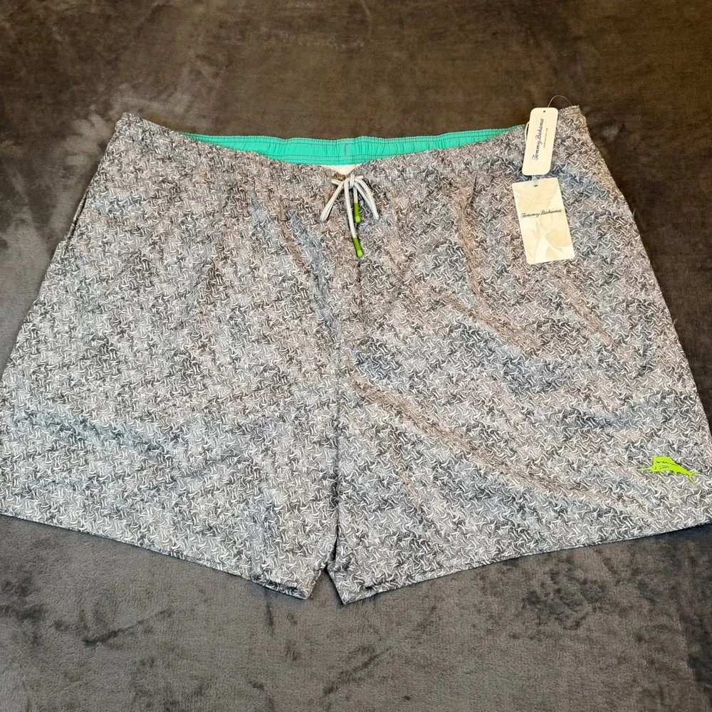 Tommy Bahama Naples Crescent Wave Swim Trunks Mens 3XL Big Shadow Grey UPF 30